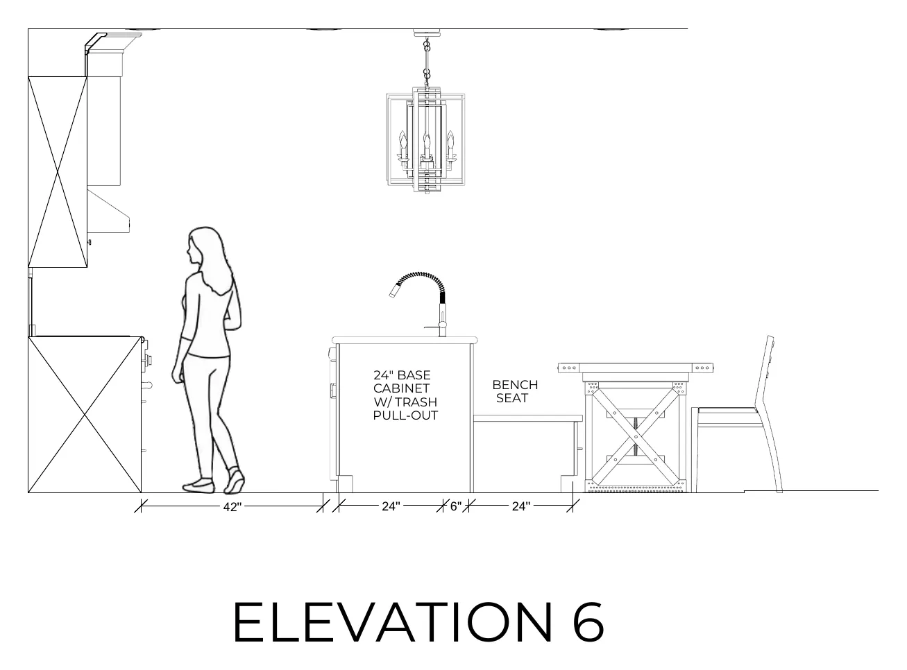 Cabinet elevation 6 for the Davis kitchen, dimensioned door by door