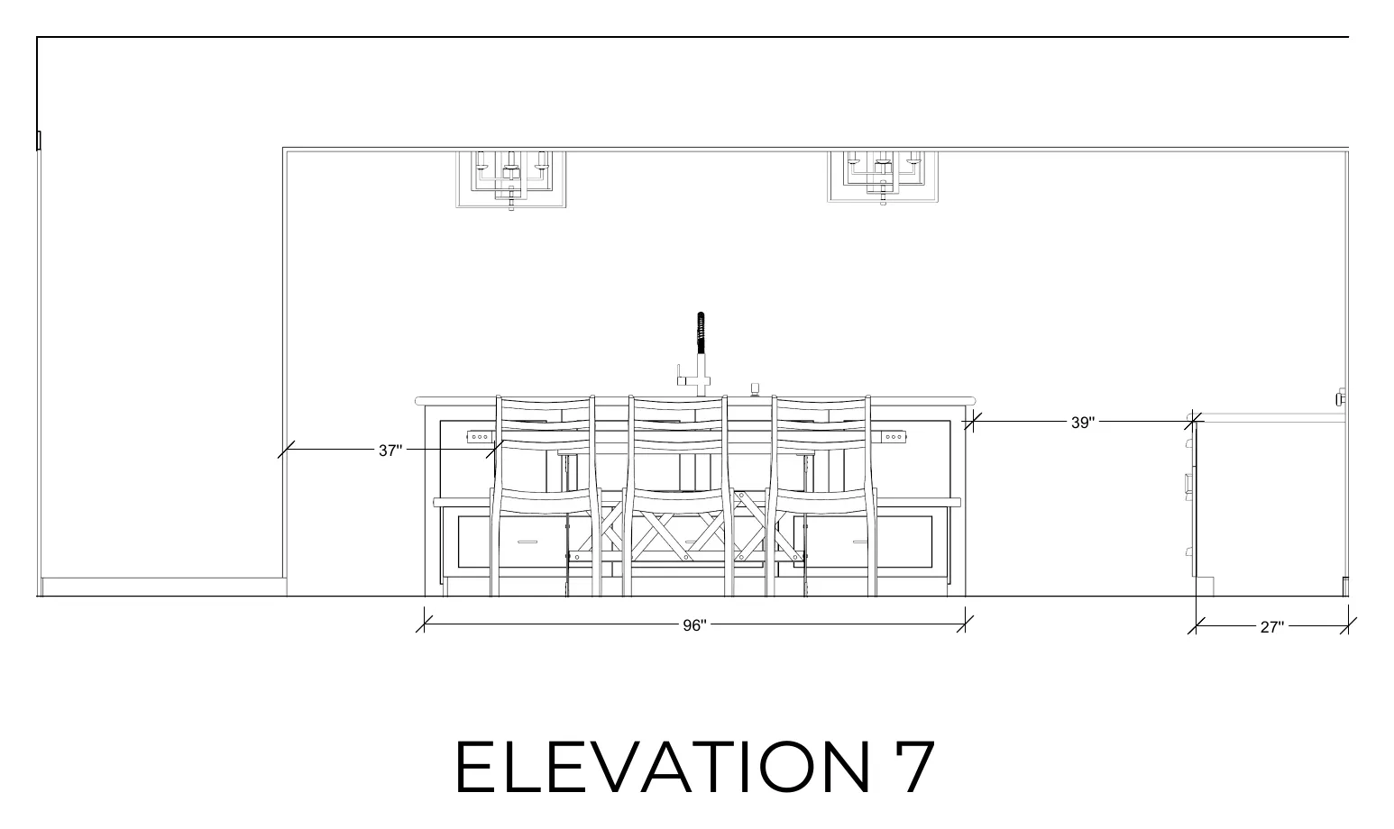 Cabinet elevation 7 for the Davis kitchen, dimensioned door by door